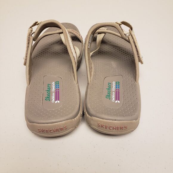 Skechers Women's Sandals Outdoor Lifestyle Size 9 Strappy Tan Slip On Flip Flop - Picture 4 of 9